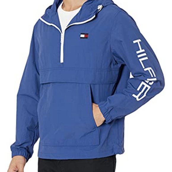 Tommy Hilfiger Men's Retro Lightweight Taslan Hooded Popover Water Resistant - Picture 1 of 8
